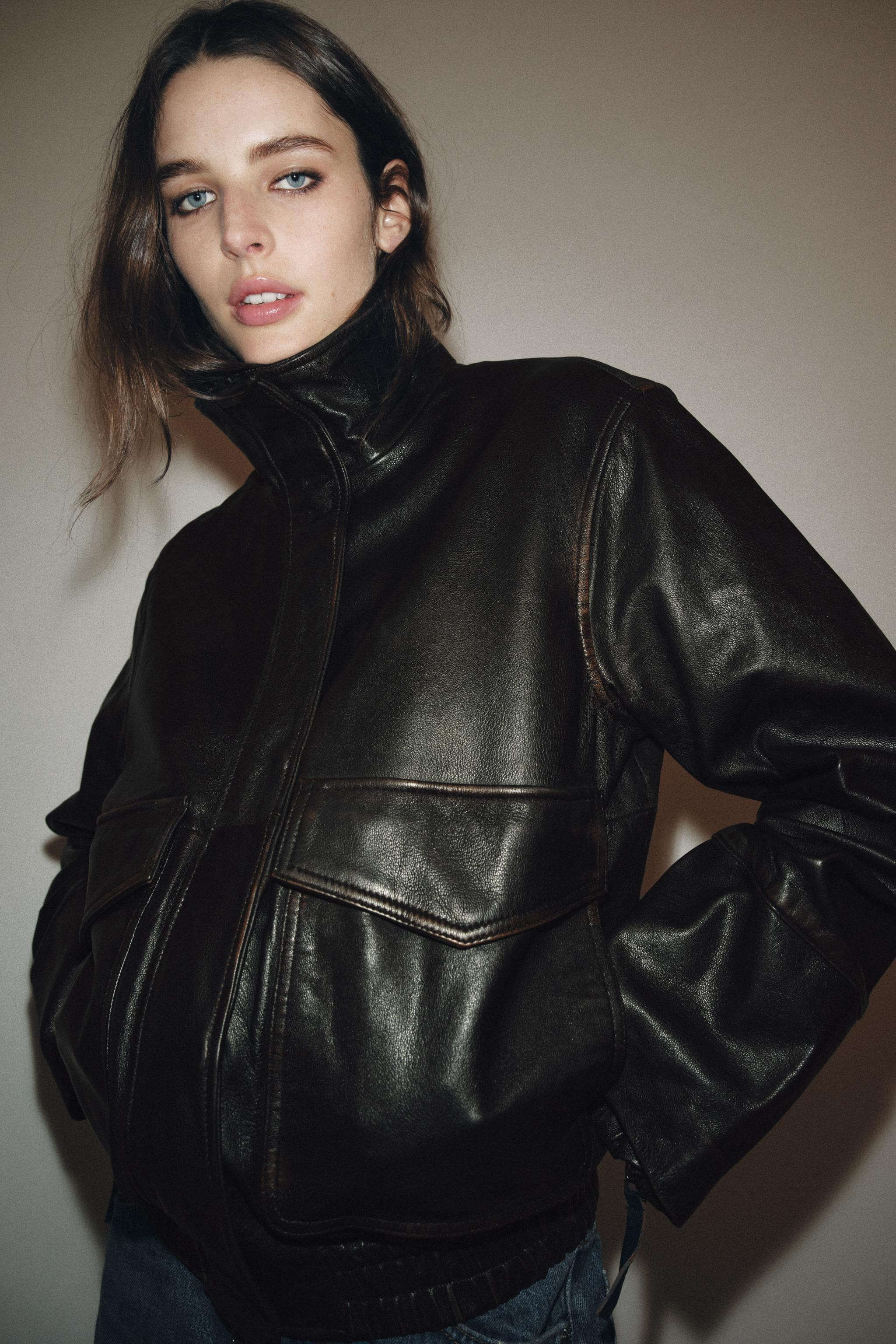100% LEATHER BOMBER JACKET ZW COLLECTION LIMITED EDITION | Zara US