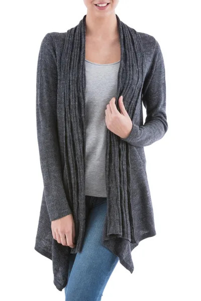 Long Sleeved Grey Cardigan Sweater from Peru | NOVICA