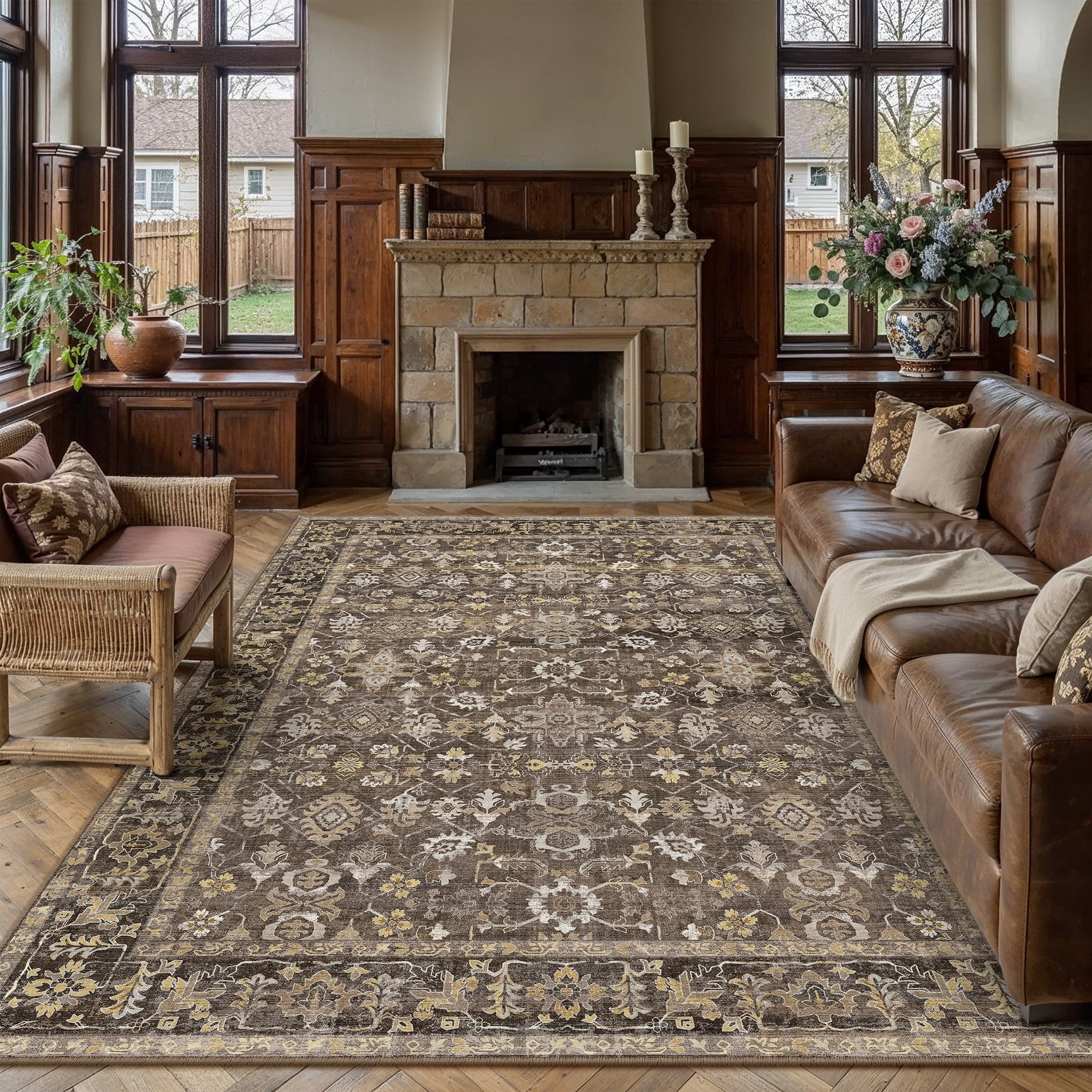 BERTHMEER 8'x10' Area Rugs for Living Room Large Vintage Brown Carpets for Bedroom Office Machine... | Walmart (US)
