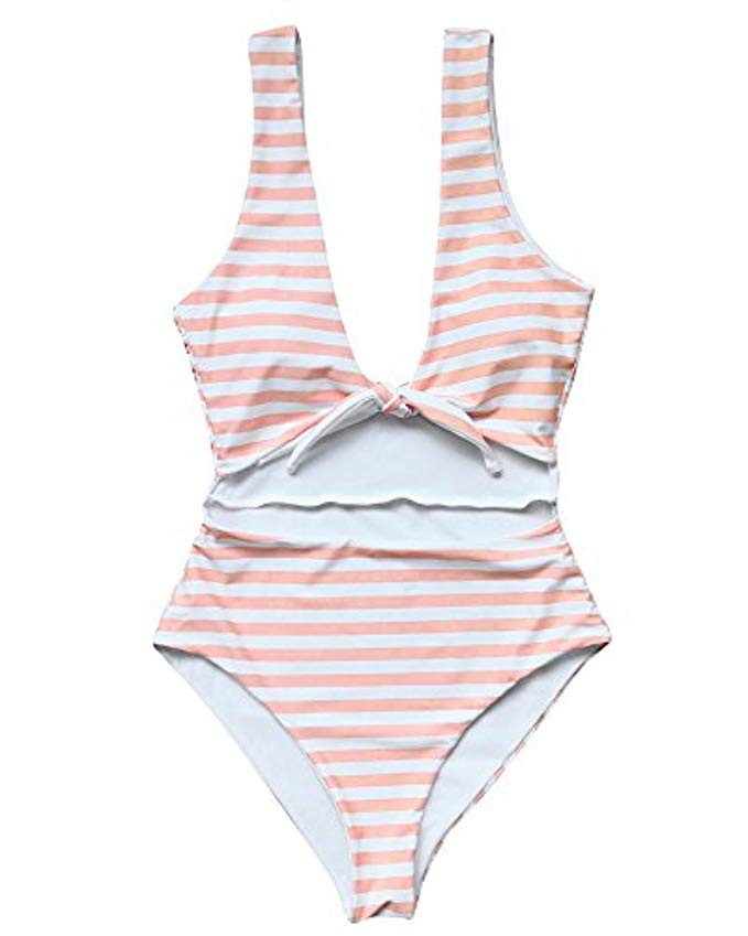 RUUHEE Women Cheeky High Waisted One Piece Swimsuits Tie Knot Bikini Swimwear | Amazon (US)