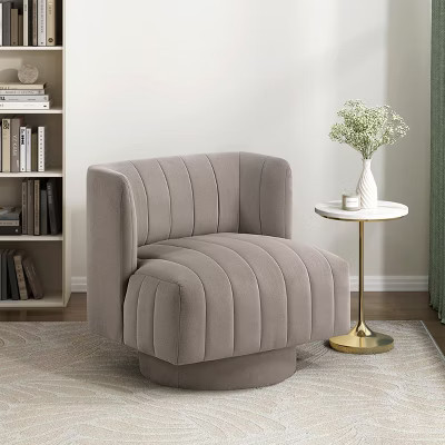 TUYOHW Modern Swivel Chair,Upholstered Accent Chair with Taupe Fabric,Barrel Back,Metal Swivel Base,Lounge Chair for Living Room,Bedroom,Balcony | Target
