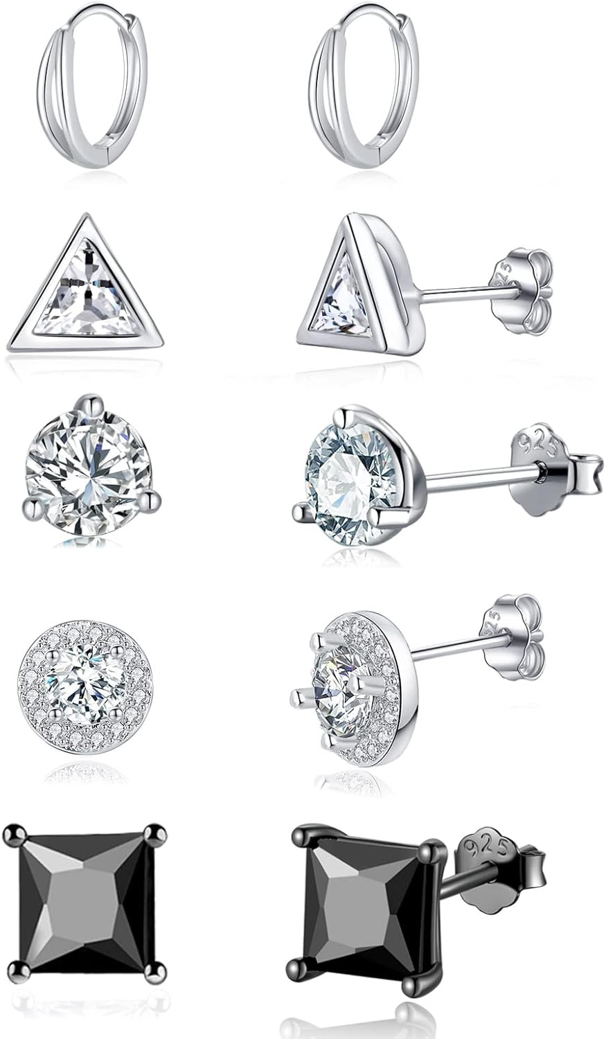 925 Sterling Silver Stud Earrings Set |Hypoallergenic Sterling Silver Earrings For Women | Round ... | Amazon (US)