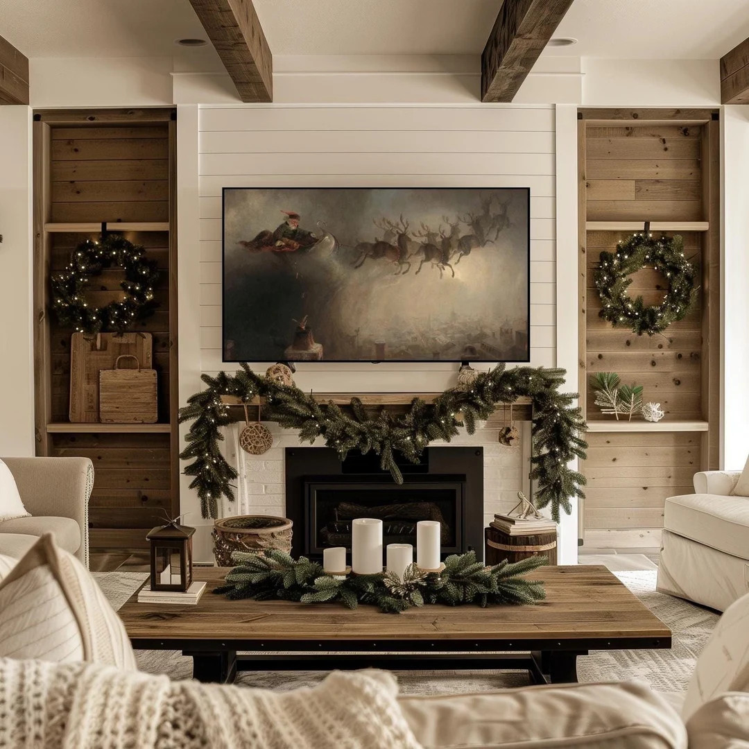 Christmas Frame TV Art Samsung Frame TV Art Holiday Vintage Santa Sleigh Moody Farmhouse Christma... | Etsy (US)