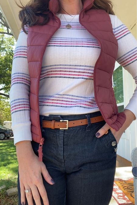 Easy fall outfits :: long sleeve striped tee & puffer vest & jeans.

outfits for moms 
fall outfits 
classic fall outfits 
jeans 

#LTKover40 #LTKSeasonal #LTKfindsunder100