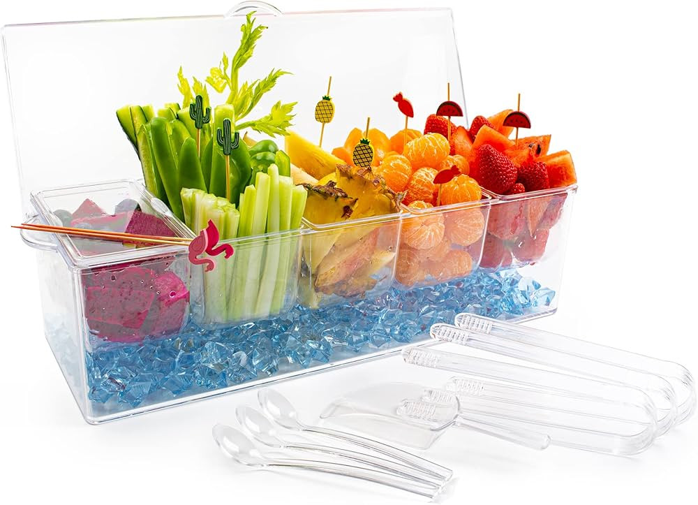 gesPINK Condiment Tray, Condiment Server with Small Lids, Bar Condiment Tray with Lid, Garnish Tr... | Amazon (US)