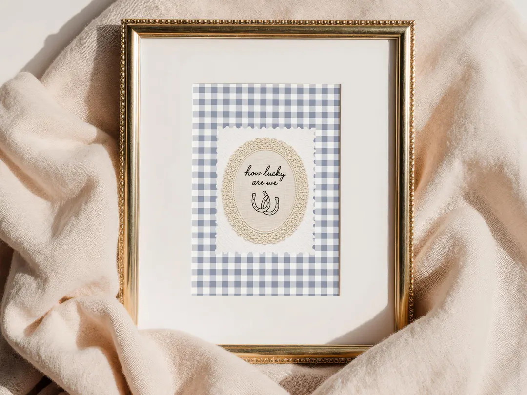 Blue Gingham Wall Art, Coastal Cowgirl Cottagecore Decor, How Lucky Are We Preppy Grandmillennial... | Etsy (US)