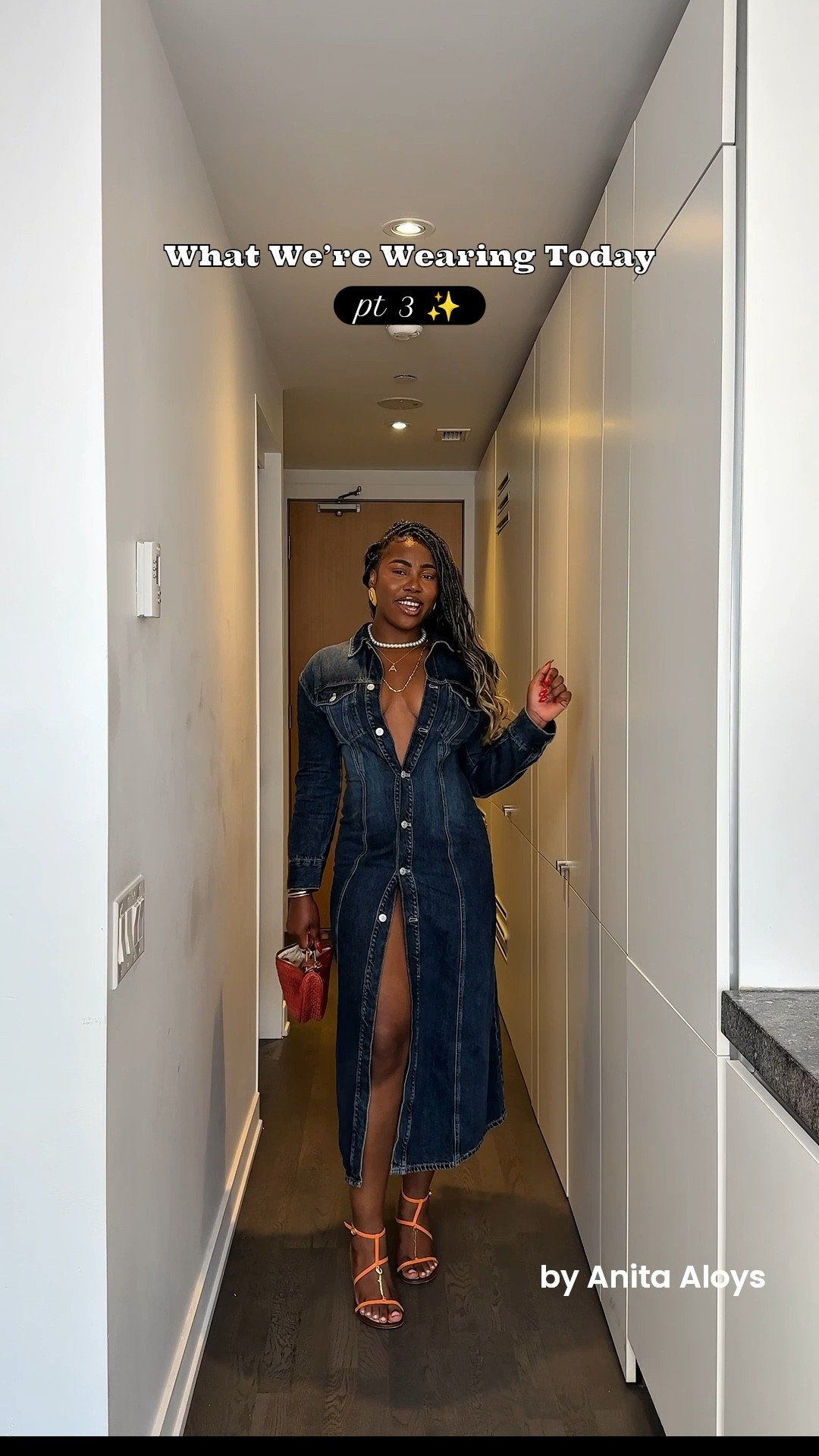 What I’m wearing today for a casual cocktail hour 🥂 I styled this denim dress with some gold and orange details for some play with metals ✨ 

#LTKParties #LTKNYFW #LTKStyleTip