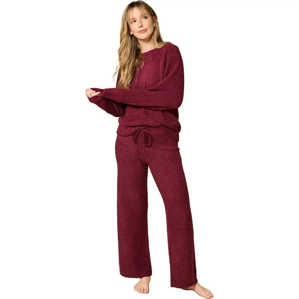 Softies Solid Marshmallow Reverse Seam Crew Neck Lounge Set with Bracelet Sleeve in Cherry Cola at Nordstrom, Size Small | Nordstrom
