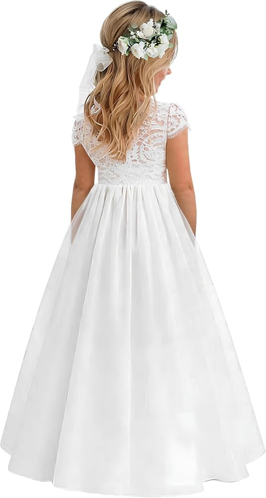 2Bunnies Girl Paisley Lace Back A-Line Straight Tutu Tulle Party Flower Girl Dress | Amazon (US)