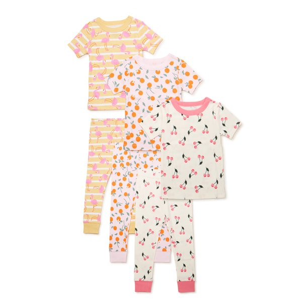 Wonder Nation Toddler Girls Cotton Tight Fit Pajama Set, 6-Piece, Sizes 12M-5T | Walmart (US)