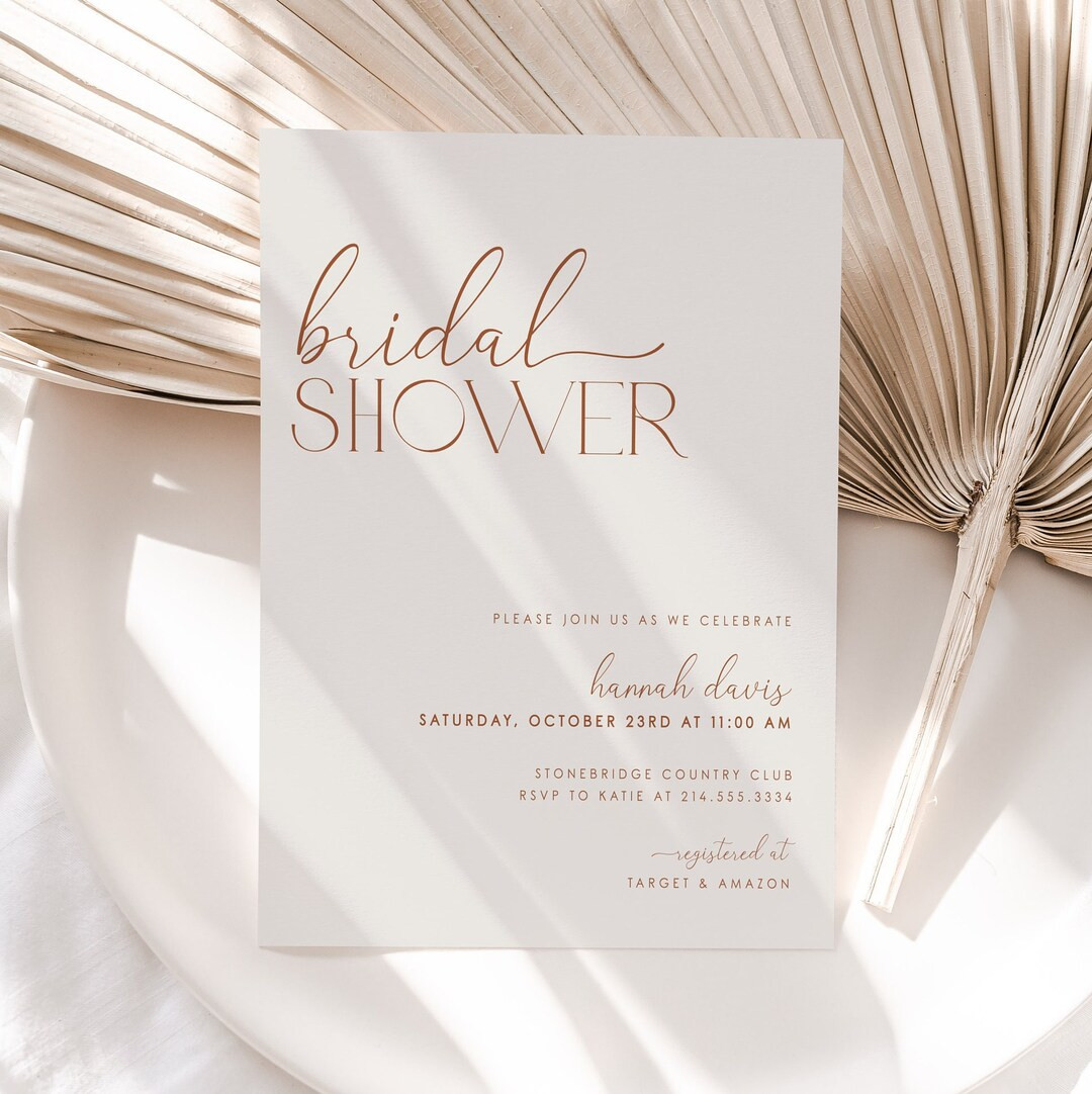Minimal Boho Bridal Shower Invitation, Modern Bridal Shower Invite, Neutral Bridal Shower, Editab... | Etsy (US)
