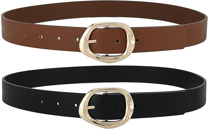 Earnda Leather Belts for Women Casual Fashion Waist Belt with Liquid Shapes Gold Buckle for Jeans... | Amazon (US)