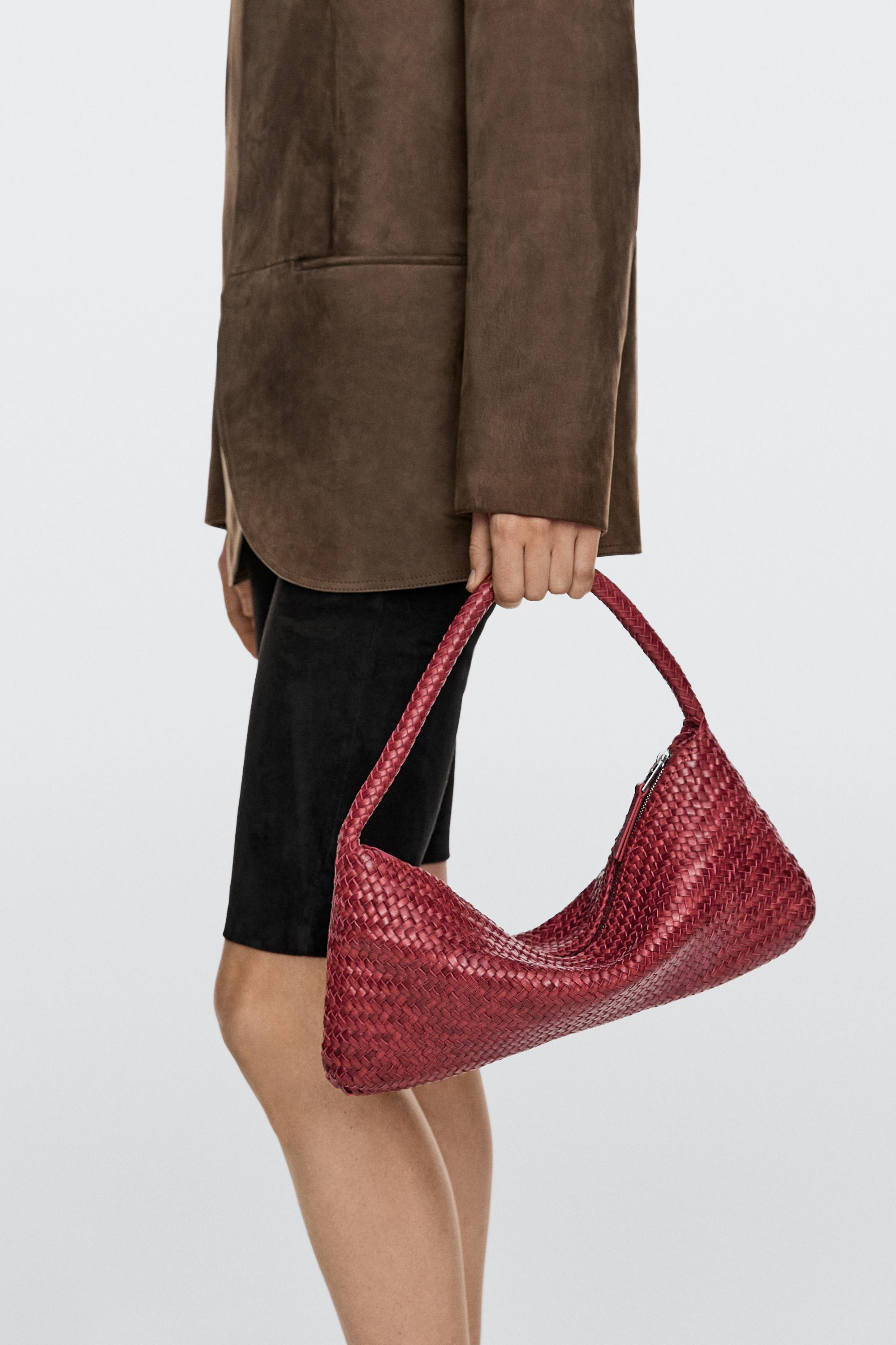 Nappa leather woven croissant bag | Massimo Dutti UK