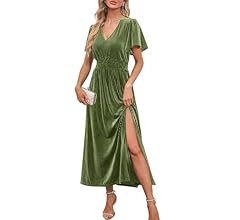 Women's Short Sleeve V Neck Side Slit Velvet Maxi Dress Bridesmaid Cocktail Party Dresses      
 ... | Amazon (US)