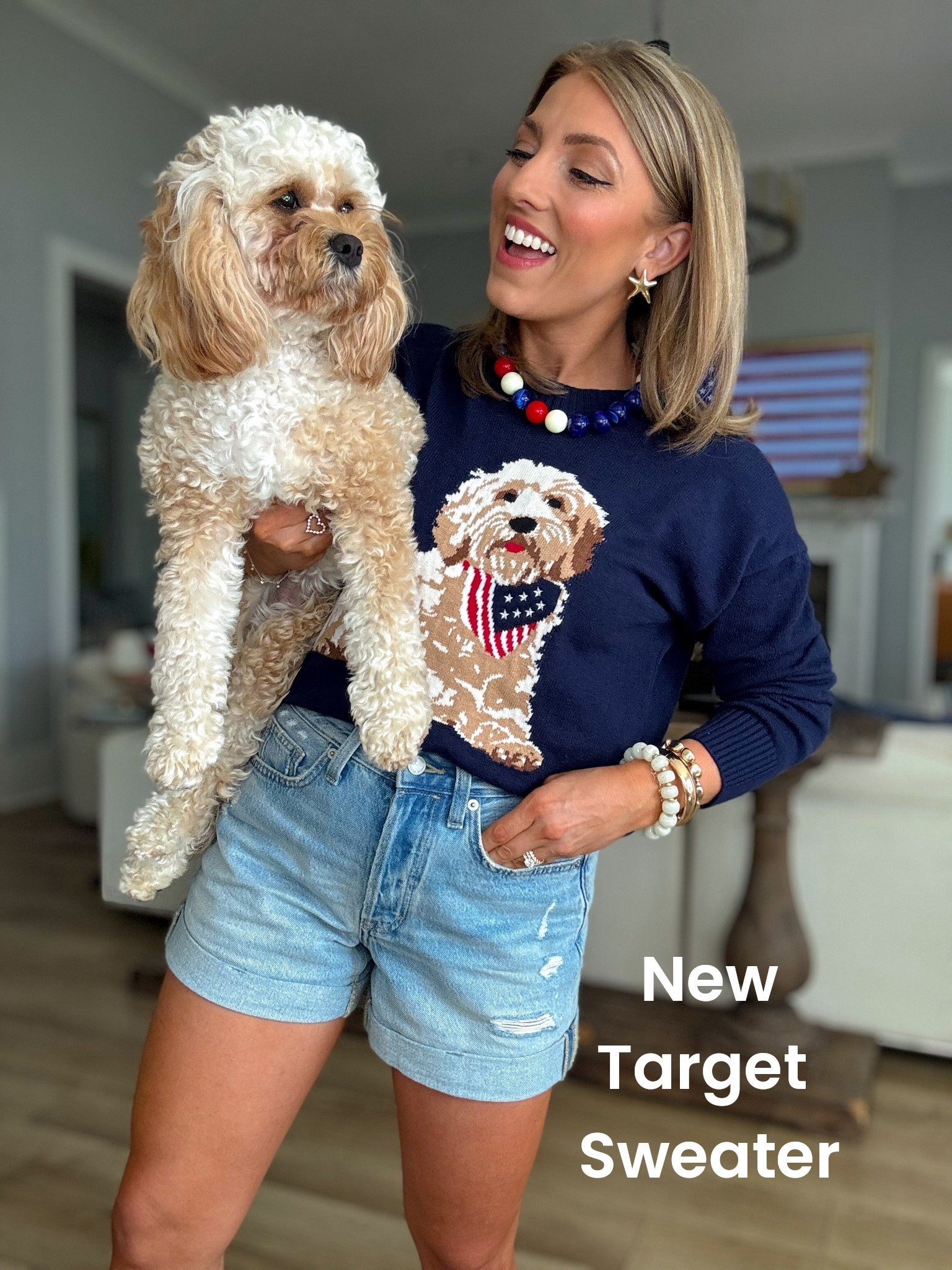 Red, white & doodle cute ❤️🤍💙 This patriotic pup sweater from Target might be my favorite festive find yet! The cutest navy knit with the sweetest doodle graphic paired with these easy high-rise Target denim shorts for the perfect casual summer outfit. 🇺🇸✨

I love a good Americana look that feels fun, comfy, and easy to wear all season long — from Memorial Day weekend to Fourth of July cookouts. The sweater is lightweight enough for cool mornings and nights, and the denim shorts are such a flattering everyday fit! 🐶⭐️

Target is seriously delivering with the patriotic fashion this year and this outfit looks so much more expensive than it is. Linking everything because these pieces are too good to miss!

#TargetStyle #TargetFashion #TargetFinds #AmericanaStyle #PatrioticStyle #FourthOfJulyStyle #SummerOutfitIdeas #CasualSummerStyle #DoodleMom #PatrioticOutfit #TargetNewArrivals #DenimShorts #OOTD #AffordableFashion #RedWhiteAndBlueStyle #SummerFashion #TargetDoesItAgain #EverydayStyle

#LTKootd #LTKSeasonal #LTKPetite