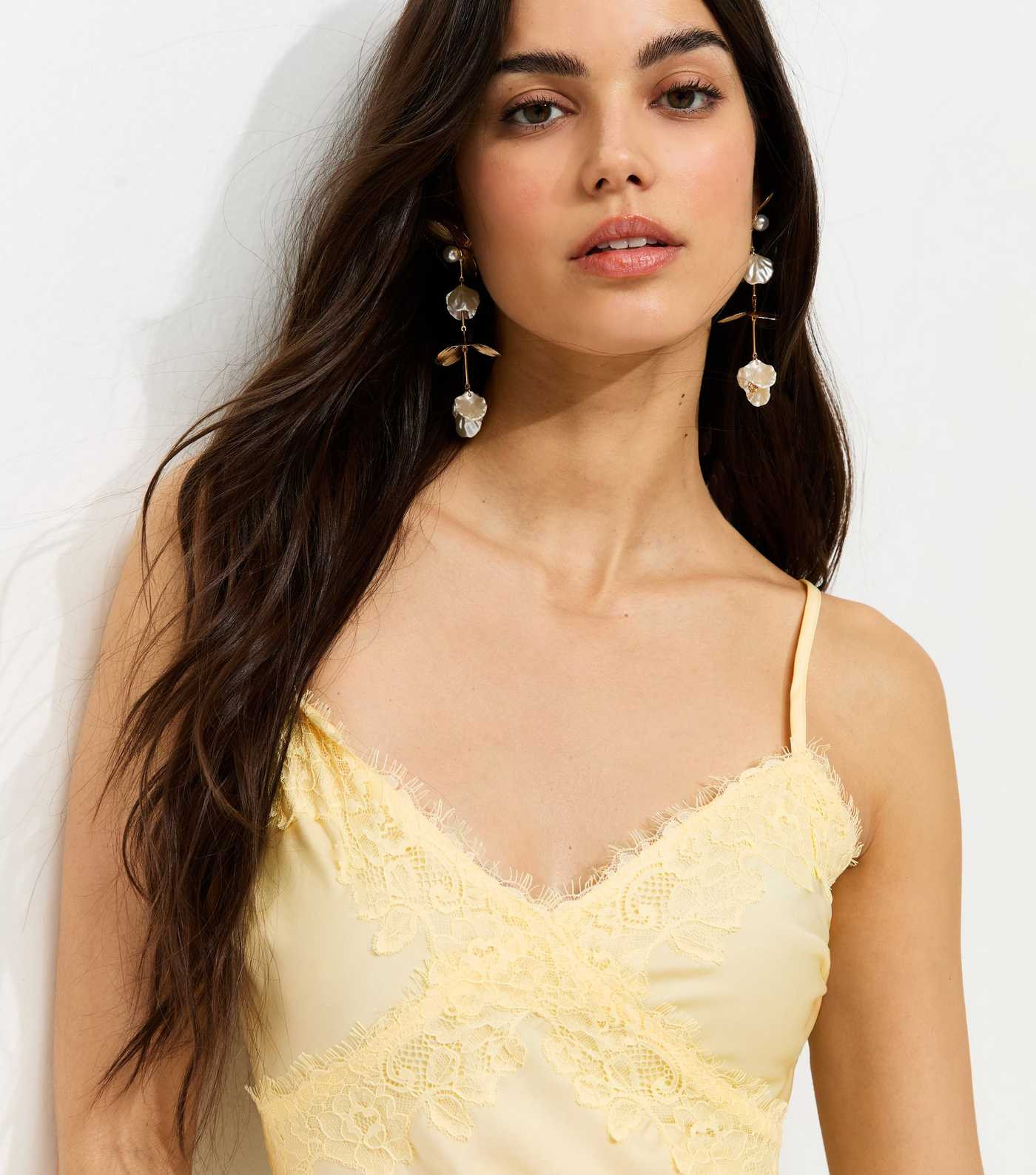 Light Yellow Lace Trim Slip Strappy Midi Dress | New Look | New Look (UK)