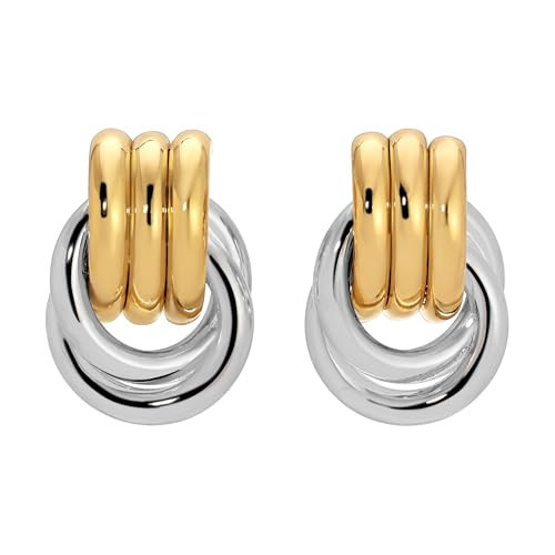 Baby Knot Mixed Metal Statement Earrings – 18K Gold & Silver Plated Earrings – Modern Twisted Knot Design – Bold Everyday Jewelry by Heaven Mayhem | Amazon (US)