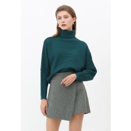 Basic Rib Knit Cowl Neck Crop Sweater in Dark Green | Chicwish