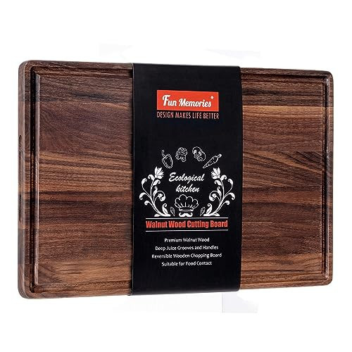 Walnut Butcher Block Cutting Board 11''x17'' - Heavy Duty Reversible Chopping Board with Juice Grooves & Handles, Professional Kitchen Prep Surface for Meat, Cheese, Vegetables | Amazon (US)