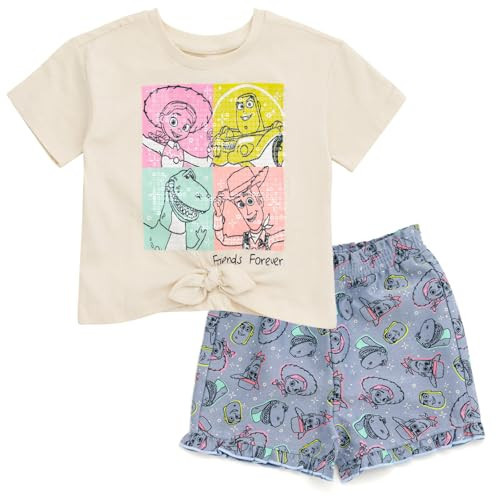 Disney Toy Story Toddler Girls T-Shirt and Chambray Shorts Outfit Set Toy Story Beige/Blue 5T | Amazon (US)