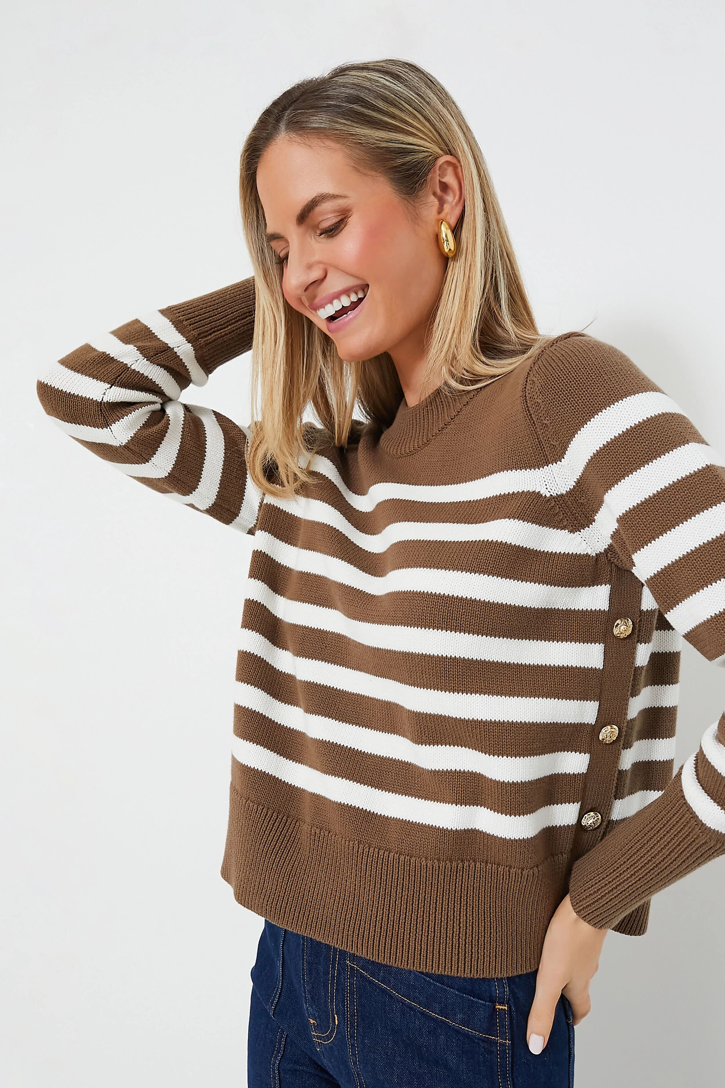 Mocha Striped Cropped Bexley Sweater | Tuckernuck (US)
