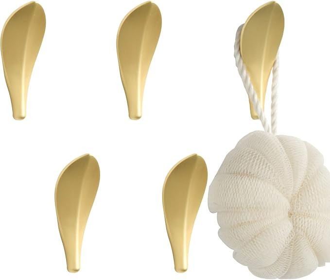 BGL Coat Hooks Wall Mounted, Leaf Design Gold Sticky Hooks, Wall Towel Hooks for Bathroom Kitchen... | Amazon (UK)