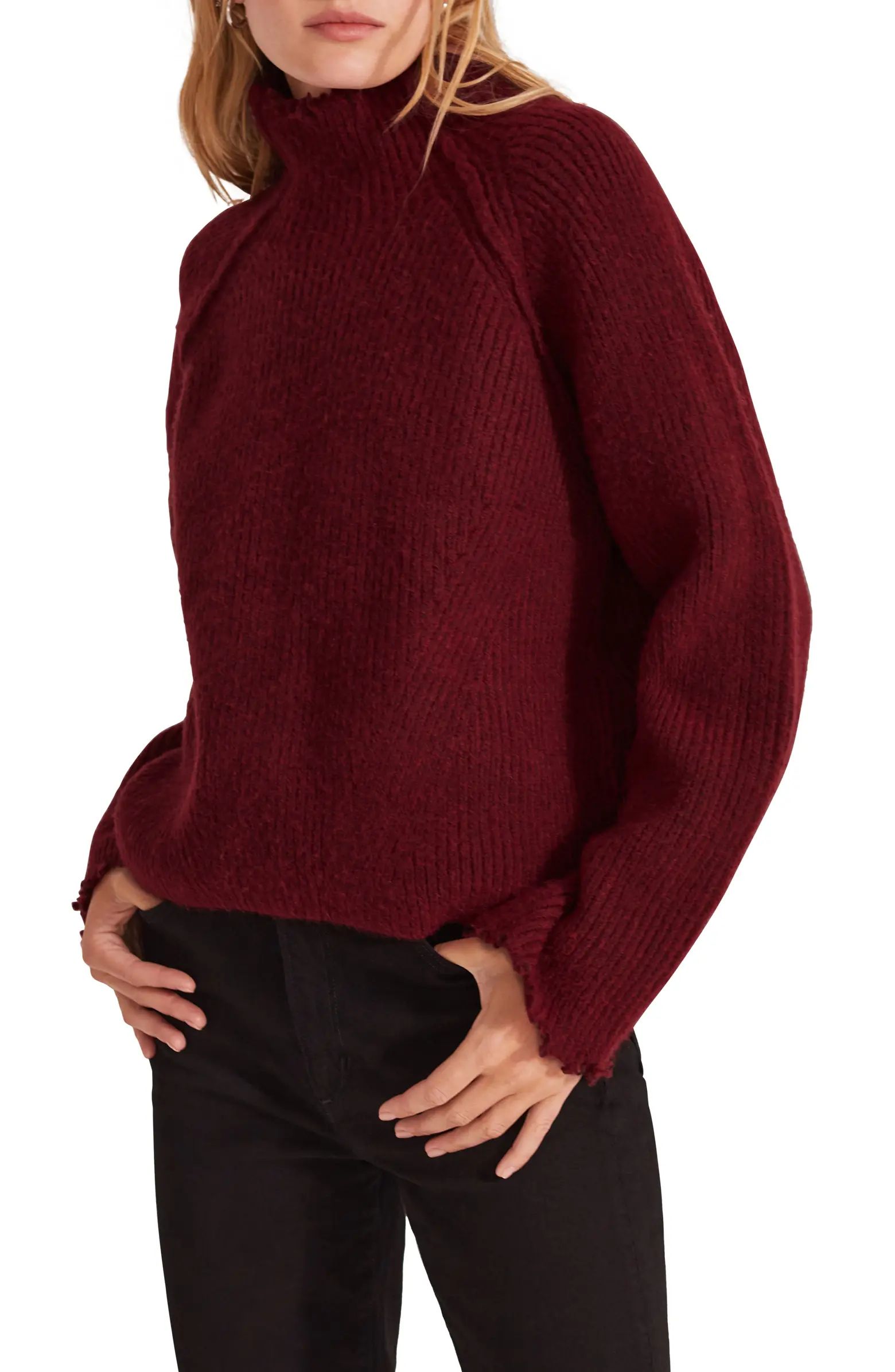 The Oma Rib Distressed Edge Funnel Neck Sweater | Nordstrom