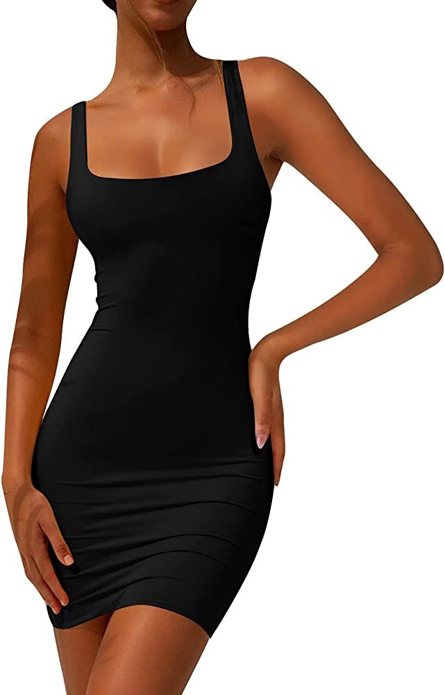 YFANG Women's Casual Tank Top Bodycon Dress,Basic Sleeveless Club Mini Dress | Amazon (US)