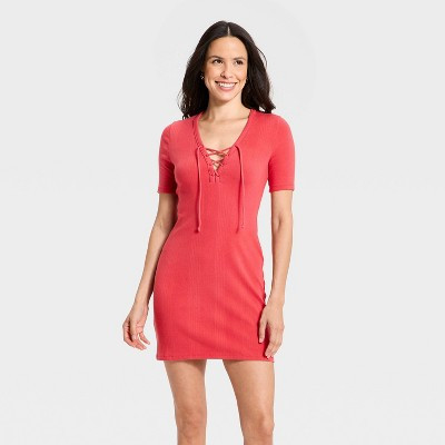 Women's Short Sleeve Knit Bodycon Dress - Universal Thread™ Red M | Target
