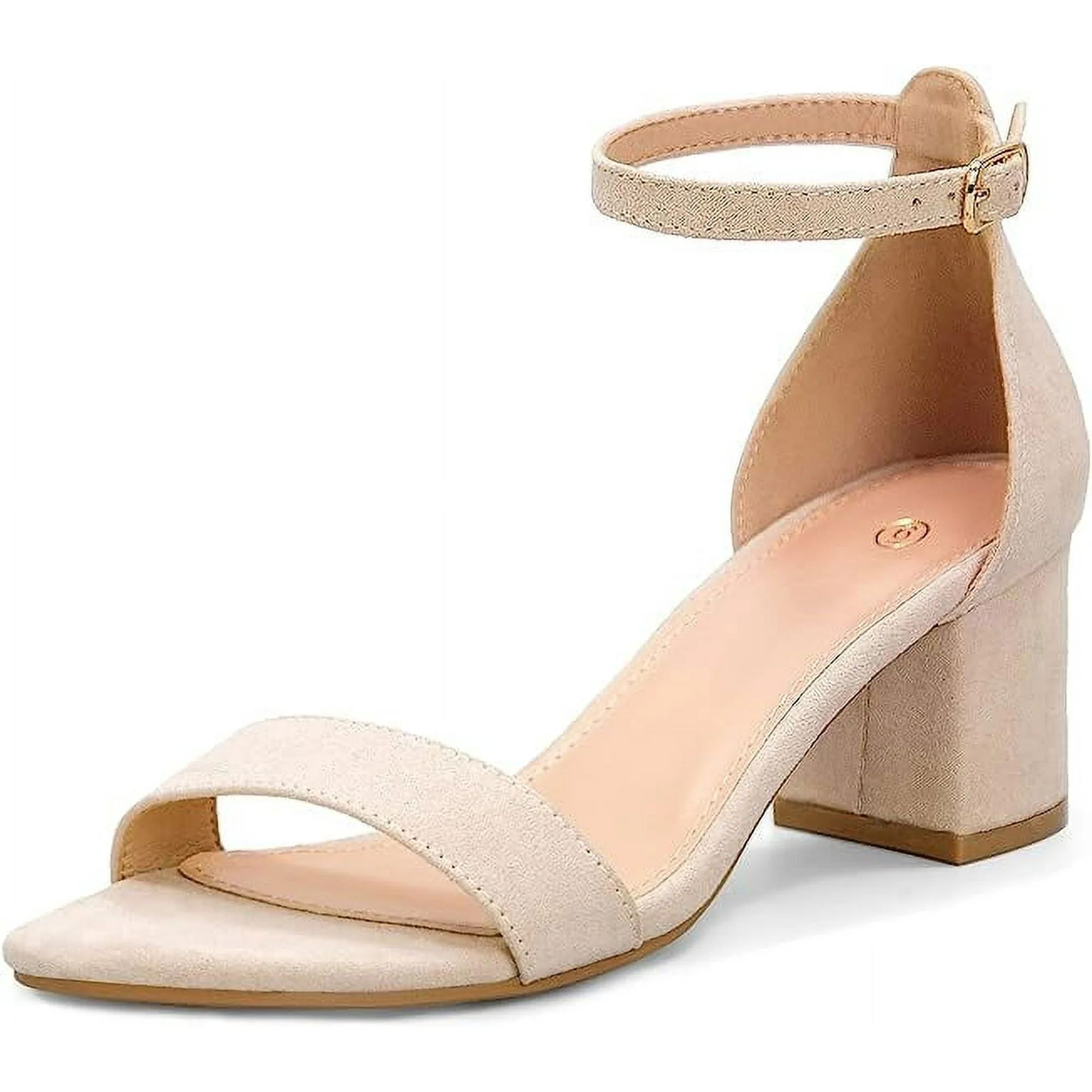 Pennysue Women's Chunky Low Heels Sandals Nude Suede Ankle Strap Wedding Shoes 7.5M | Walmart (US)