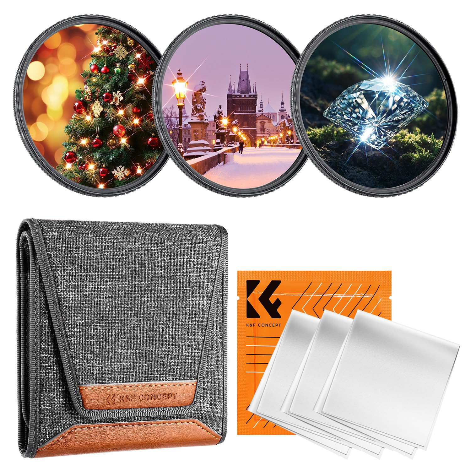 K&F CONCEPT 77mm Star Filters Kit (3 PCS) 4 Points 6 Points 8 Points Cross Screen Starburst Filte... | Amazon (US)