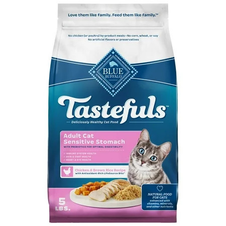 Blue Buffalo Tastefuls Dry Cat Food, Sensitive Stomach, Chicken and Brown Rice, 5-lb. Bag | Walmart (US)