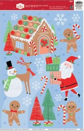 Glitter Santa Christmas Window Clings, Multicolor, 11" x 17", by Holiday Time | Walmart (US)