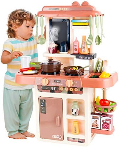 CELETOY Kitchen Playset, 42 PCS Kitchen Toy Set for Toddlers, Mini Kitchen Set with Realistic Lig... | Amazon (US)