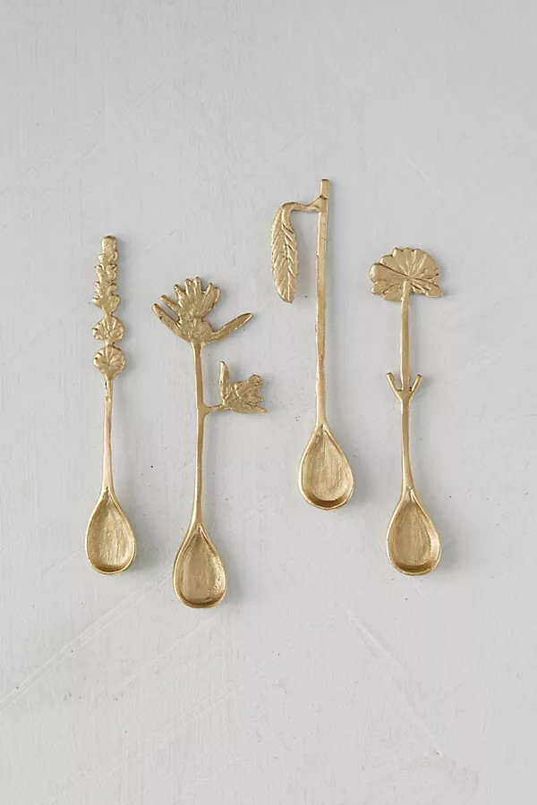 Set of four antique gold floral spoons