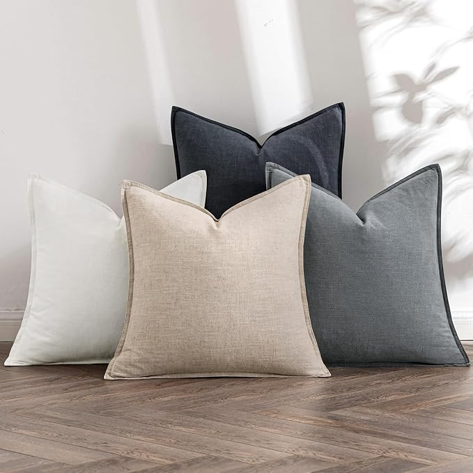 MIULEE Neutral Cream/Gray Boho Linen Pillow Covers 18x18 Inch Pack of 4 | Natural Decorative Thro... | Amazon (US)