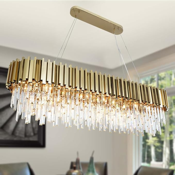 Gold Crystal Chandeliers Dining Room Rectangle L59'' Modern Crystal Chandelier Lighting 22 Light ... | Amazon (US)