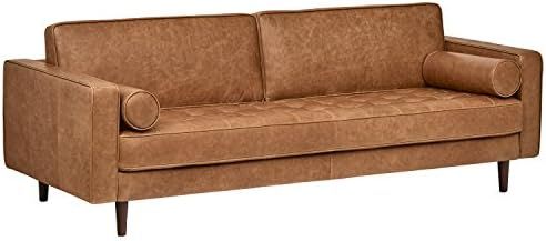 Amazon Brand – Rivet Aiden Mid-Century Modern Sofa Couch (86.6"W) - Cognac Leather | Amazon (US)