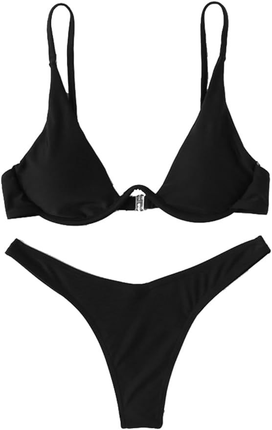 Verdusa Women's Sexy Triangle Bathing Two Pieces Swimsuit Bikini Set | Amazon (US)
