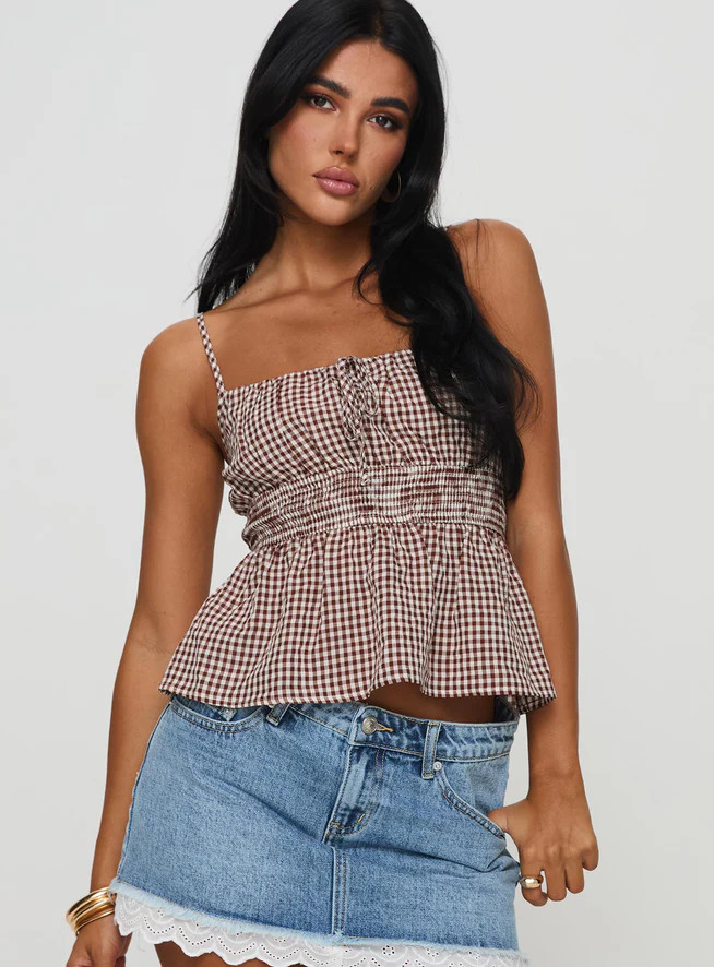 Ansilin Top Brown Check | Princess Polly US