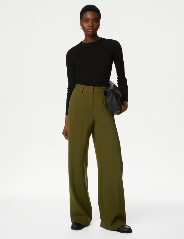 Crepe Tab Detail Wide Leg Trousers | Marks & Spencer (UK)
