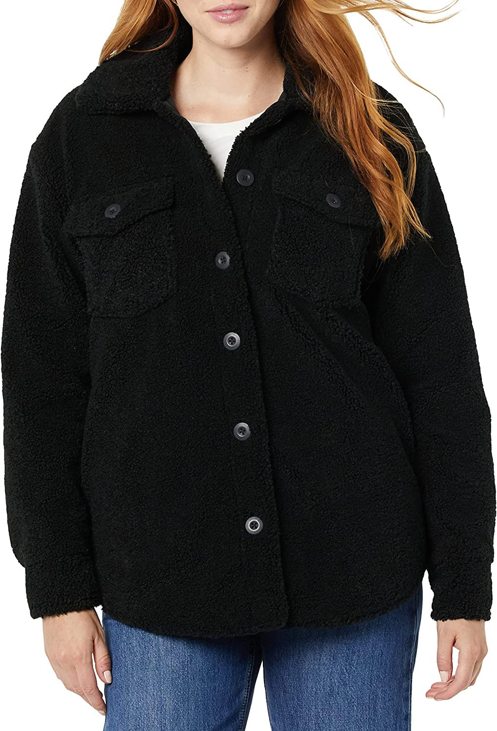 Goodthreads Women's Oversized Teddy Sherpa Shirt Jacket | Amazon (US)