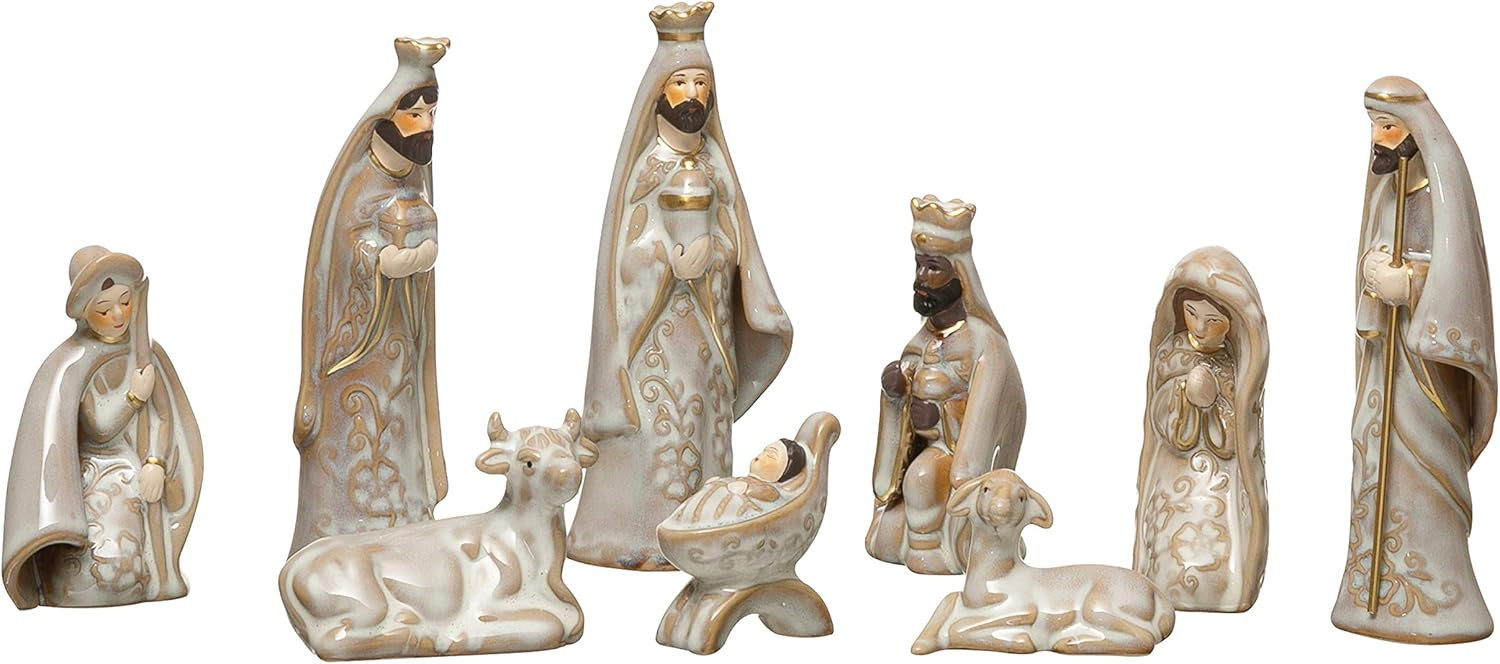 Creative Co-Op 1-1/2"H-5-3/4 H Stoneware Nativity, Reactive Glaze, Beige & White, Set of 9 (Each ... | Amazon (US)