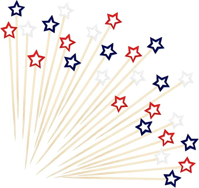 60 Counts 5.5 Inch Star Cocktail Picks Red White Blue Fancy Toothpicks Fruit Skewers Food Sticks ... | Amazon (US)