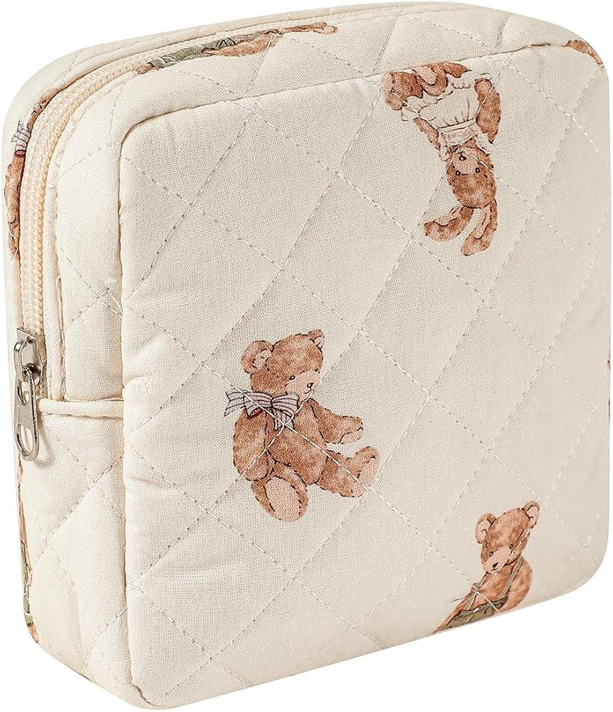 RSRSLEII Small Quilted Cosmetic Pouch for Purse, Mini Cotton Makeup Bag with Compartments, Cute Z... | Amazon (US)