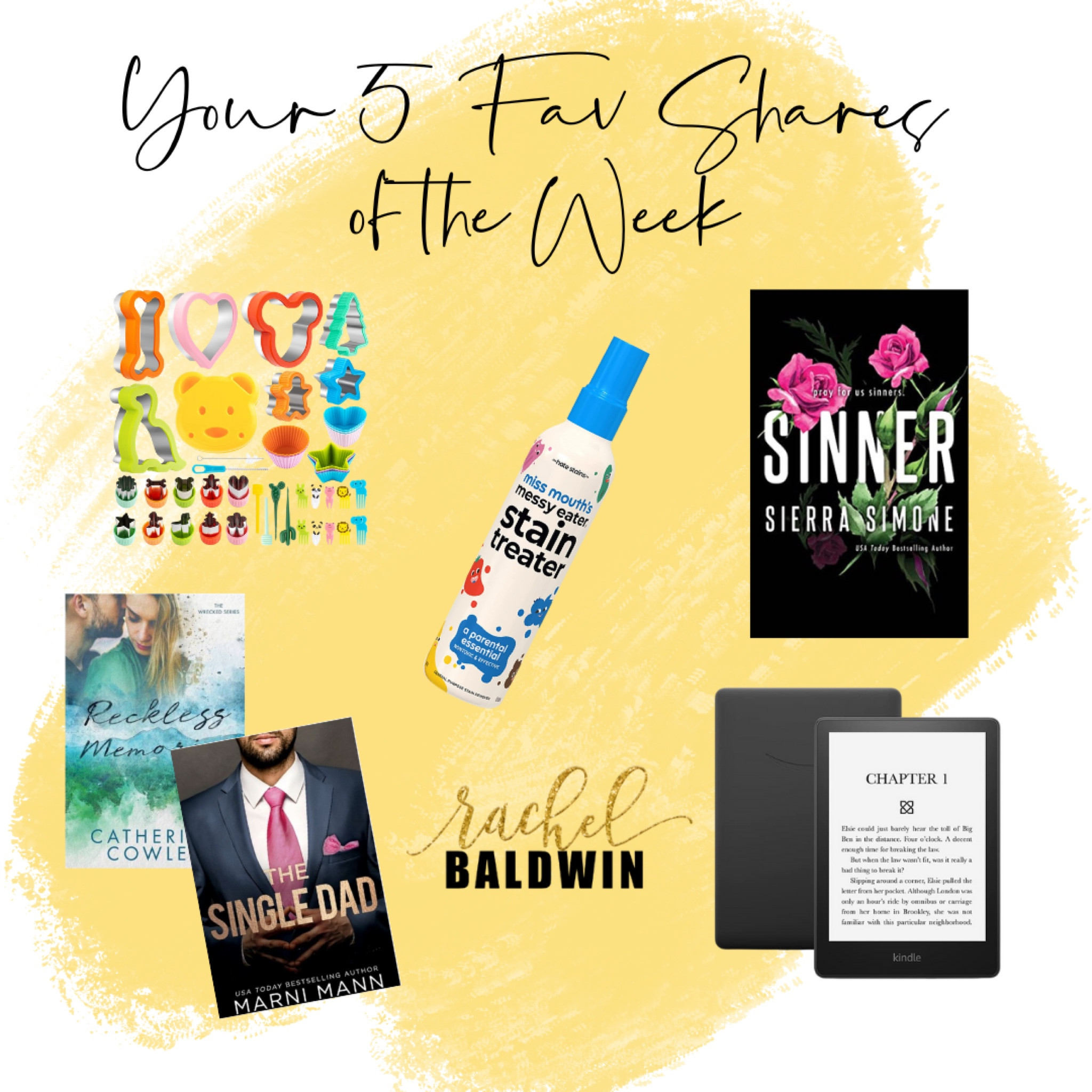 ✨YOUR✨ 5 fav shares of the week 👇 
◾️Kids sandwich cutter set
◾️Miss Mouth’s messy eater stain treater
◾️Sinner by Sierra Simone
◾️Kindle Paperwhite (STILL on sale!)
◾️Target BOGO 50% off sale on books!

#LTKkids #LTKunder50 #LTKsalealert