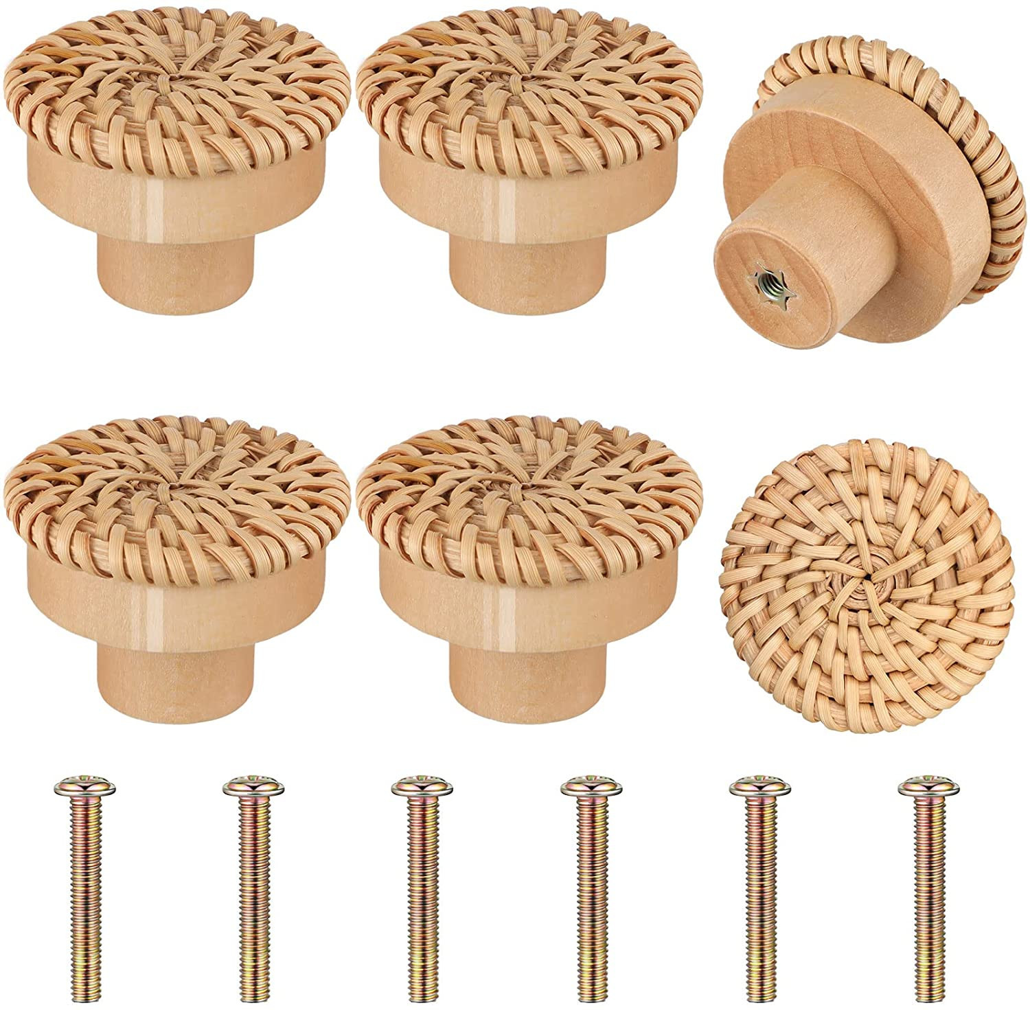 Boho Rattan Dresser Knobs Round Wooden Drawer Knobs Handmade Wicker Woven and Screws for Boho Fur... | Amazon (US)