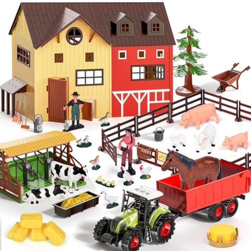 Pupu Pig Farm Animals Barn House Toys - Kids Tractor Toy with Lights & Sound, Horse Stable, Cowshed, Chicken Fence, Animal, Farm Accessories, Easter Birthday Gifts for Boys Toddlers Ages 3+ | Amazon (US)