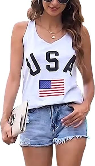 Women's USA Tank Top American Flag Racerback Tanks Top for Women Sleeveless Patriotic Tanks Shirt | Amazon (US)