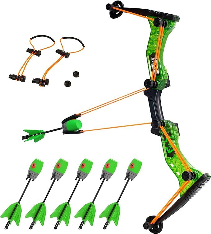 Zing HyperStrike Bow Archer Pack, 1 Clear Green Bow, 6 Green Zonic Whistle Arrows and 1 Set of Or... | Amazon (US)